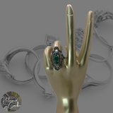 Silver and Green Rhinestone Statement Ring - Size 6.5