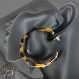 Yellow and Brown Resin Octagonal Hoop Earrings