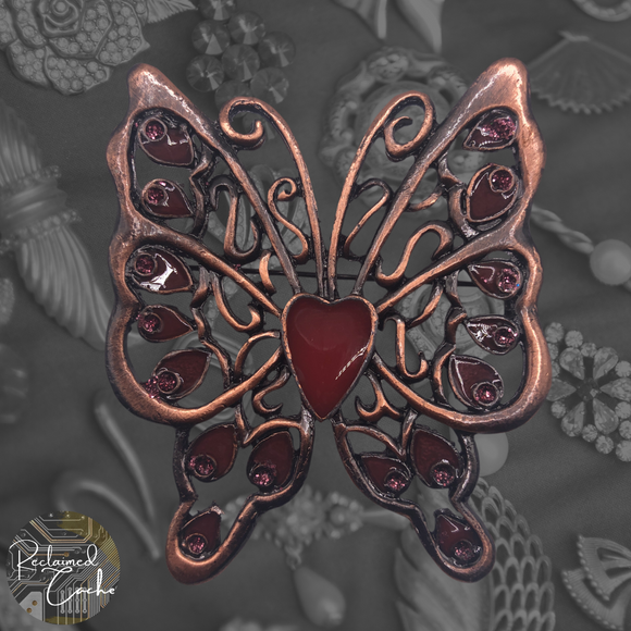 Red Antique Copper Butterfly Brooch