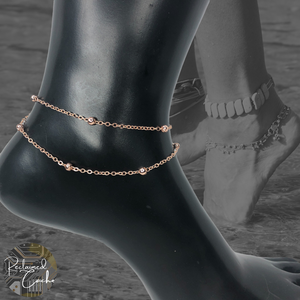 Rose Gold Simple Bead Double Strand Anklet