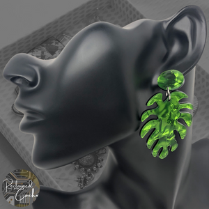 Green Resin Palm Leaf Earrings
