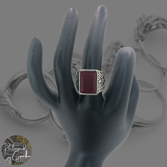 Silver Boho Ring with Red Stone - Size 8