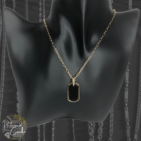Black Stone Tag Pendant Necklace