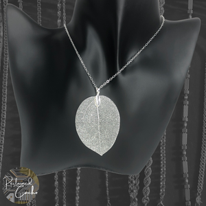Silver Filigree Leaf Long Chain Necklace