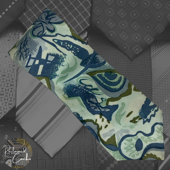 Blue, Green and Cream Abstract Design Tie
