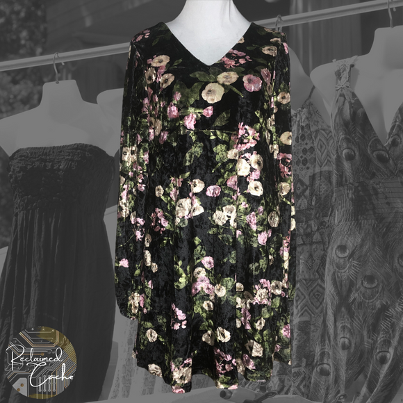 Loveriche Black Mix Floral Velvet Dress - Size Medium