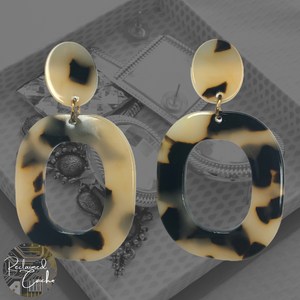 Black and Tan Small Oval Drop Earrings