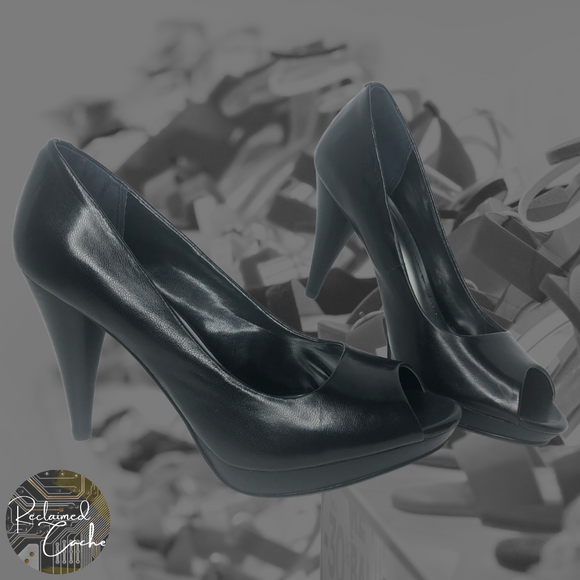 Style & Co. Black Celine Leather Peep Toe Heels - Size 8 - Women