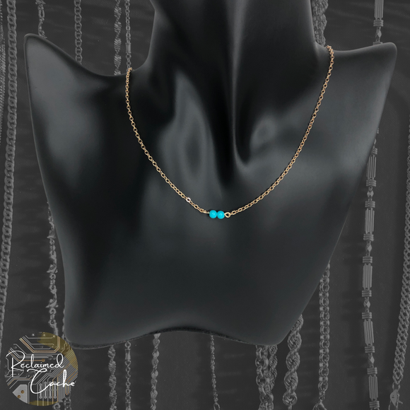 Gold Double Blue Bead Necklace