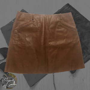 Joie Cognac Felicia Leather Mini Skirt - Size Medium