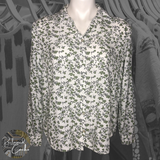 Jane and Delancey White and Green Floral Button Down Shirt  - Size Medium