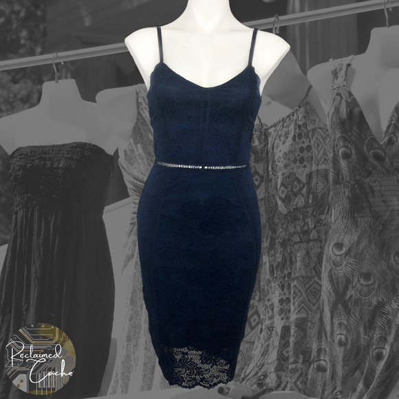 MiaoMiao Navy Lace Overlay Pencil Dress - Size Large