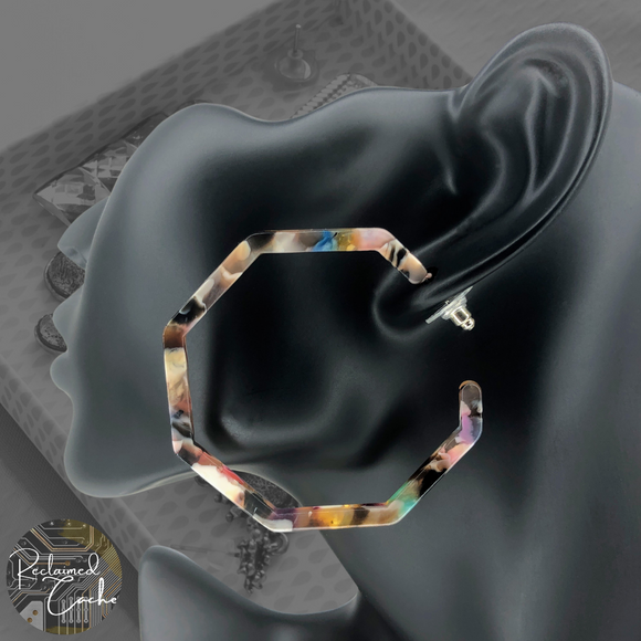 Light Multicolor Resin Octagonal Hoop Earrings