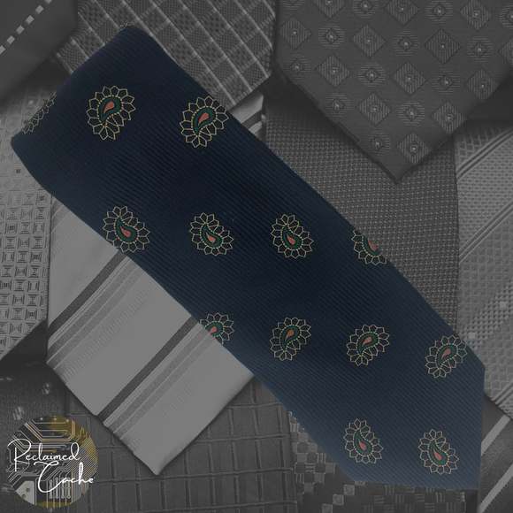 Navy Ribbed Paisley Tie
