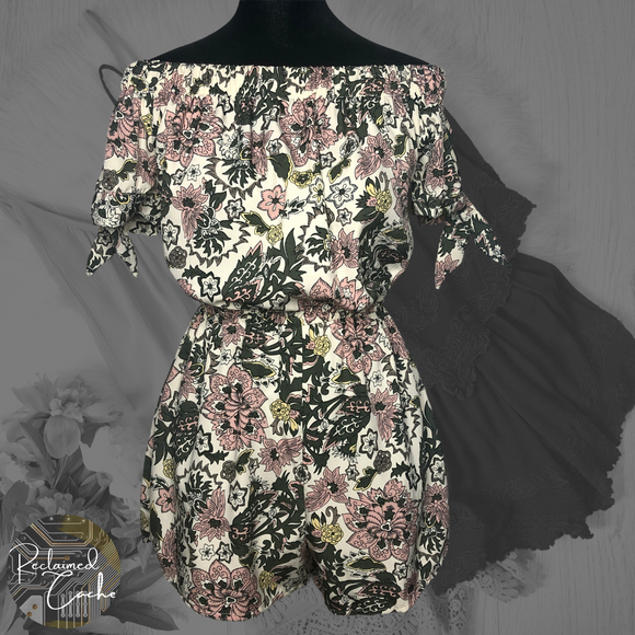 Hint of Blush Floral Off the Shoulder Romper - Size Small