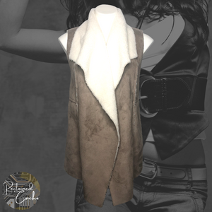 Susina Taupe and Cream Faux Shearling and Faux Suede Vest - Size Medium