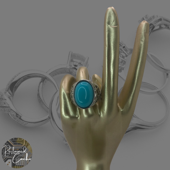 Silver Boho Ring with Light Blue Stone - Size 6.5