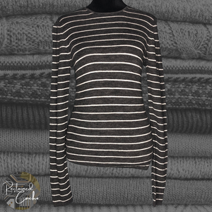 Vince Gray Wool Stripe Rib Knit Shirt - Size Medium