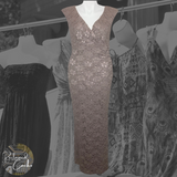 Connected Apparel Dusty Taupe Maxi Sequined Lace Evening Gown- Size 12