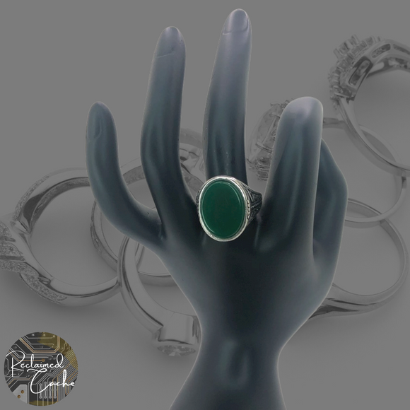 Silver Boho Ring with Green Stone - Size 9