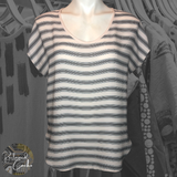 Loft Pale Pink and Gray Striped Tee - Size Small