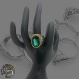 Silver, Gold, and Green Rhinestone Statement Ring - Size 9