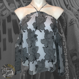 Leith Gray Floral Cold Shoulder Top  - Size Extra Small (XS)