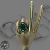 Silver and Green Rhinestone Statement Ring - Size 7