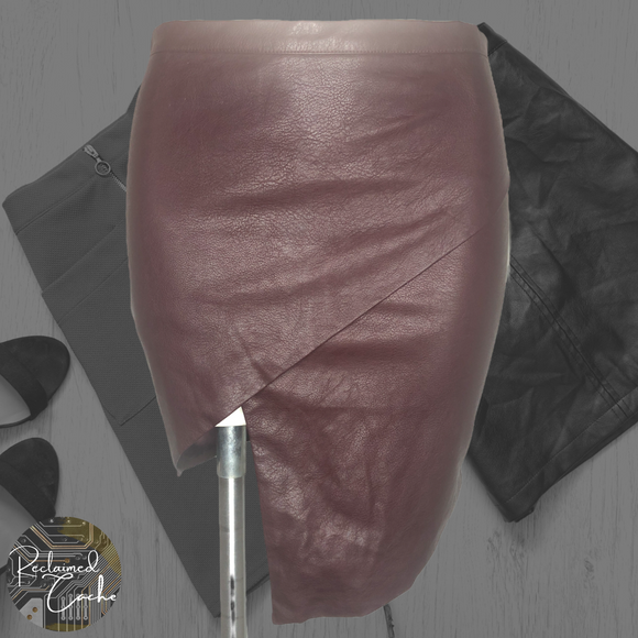 Olivaceous Wine Devin Asymmetrical Faux Leather Mini Skirt - Size Small
