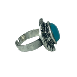 Silver Boho Ring with Turquoise Stone Ring - Size Adjustable