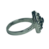 Silver and Black Rhinestone Statement Ring - Size 10