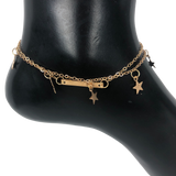 Gold Double Strand Bar and Stars Anklet