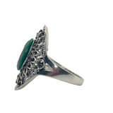 Silver and Green Rhinestone Statement Ring - Size 10