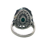 Silver and Green Rhinestone Statement Ring - Size 10