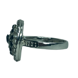 Silver and Black Rhinestone Statement Ring - Size 10