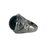 Silver and Black Boho Ring with Stone - Size 10