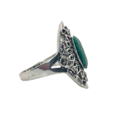 Silver and Green Rhinestone Statement Ring - Size 10