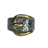 Silver and Gold Belt Buckle Ring - Size 10