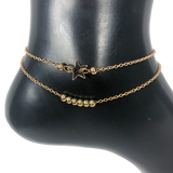 Gold Double Strand Simple Bead and Star Anklet