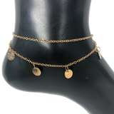 Gold Double Strand Hanging Discs Anklet