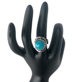 Silver Boho Ring with Turquoise Stone Ring - Size Adjustable