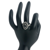 Silver and Black Rhinestone Statement Ring - Size 10