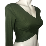 Top Chic Olive Criss Cross Crop Top - Size Small
