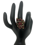 Gold and Red Rhinestone Statement Ring - Size 9