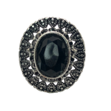 Silver and Black Rhinestone Statement Ring - Size 10