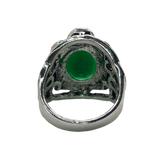 Silver and Green Rhinestone Statement Ring - Size 7