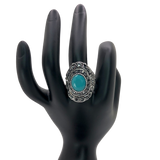 Silver and Light Blue Rhinestone Statement Ring - Size 9