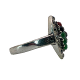 Silver and Multicolor Rhinestone Statement Ring - Size 8.5