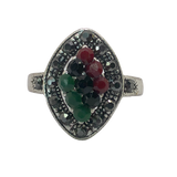 Silver and Multicolor Rhinestone Statement Ring - Size 8.5