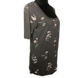 Susina Gray Falling Bouquet Square Neck Elbow Sleeve T-Shirt - Size Small